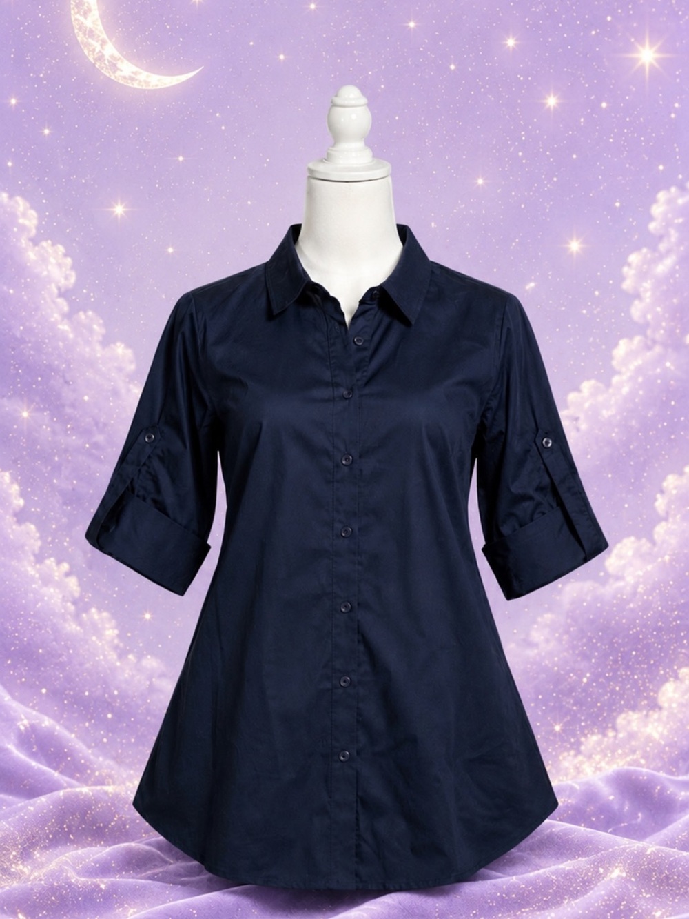 Women's Navy Button-Up Tunic Shirt